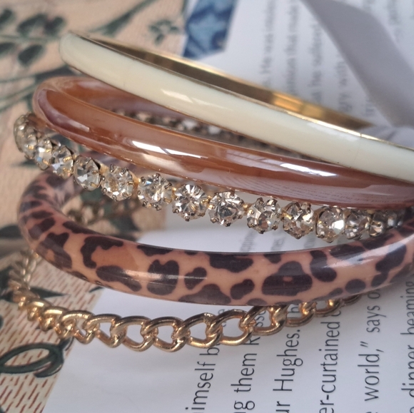 Set of 5 bracelets gold and brown tones - Picture 5 of 6